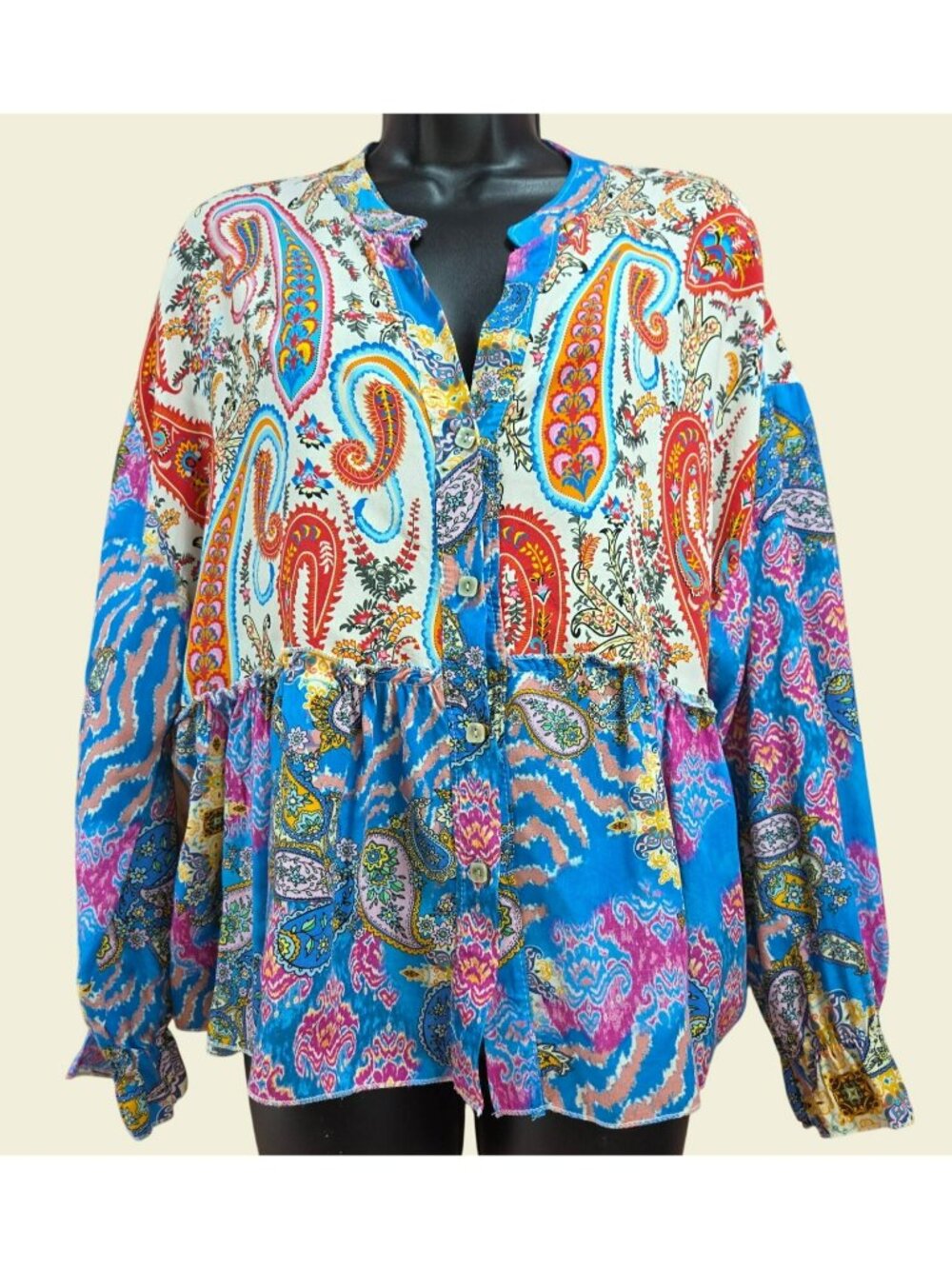 Gigi Moda Paisley Print Button-Up Blouse Top Medium